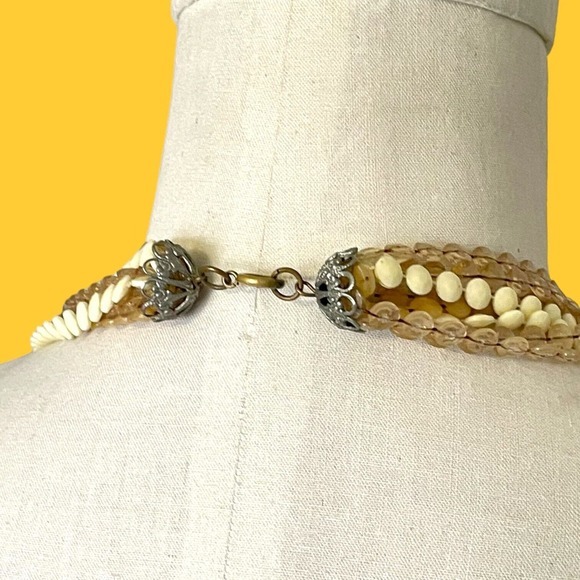 Vintage Multi Strand Ivory Brown Tan Faceted Bead Necklace‎ Statement Cascading - Picture 4 of 5